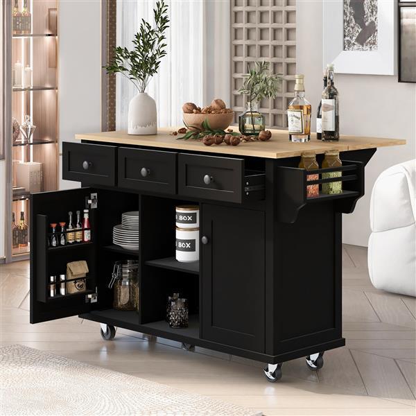 Kitchen Cart With Rubber Wood Flip Top